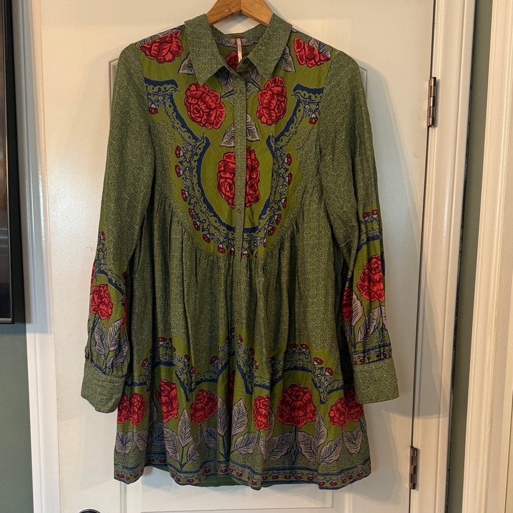 Free People Green and Red Floral Mini Dress